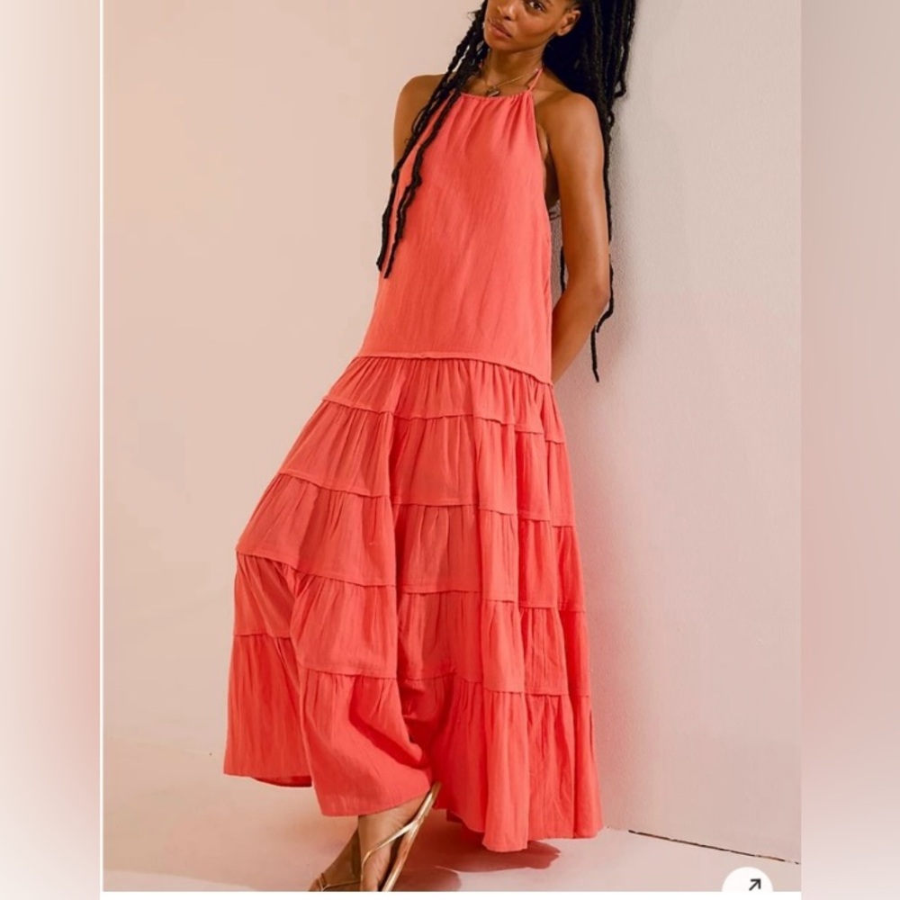 Free People Watermelon Color Halter Maxi Dress Size Small